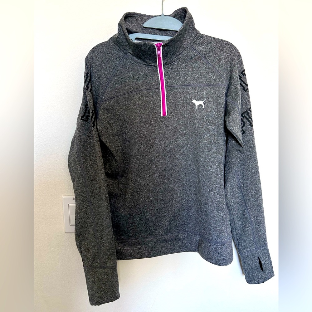Pink by Victoria's Secret Gray & Purple 1/4 Zip Purple Accents Sz Medium Barbie